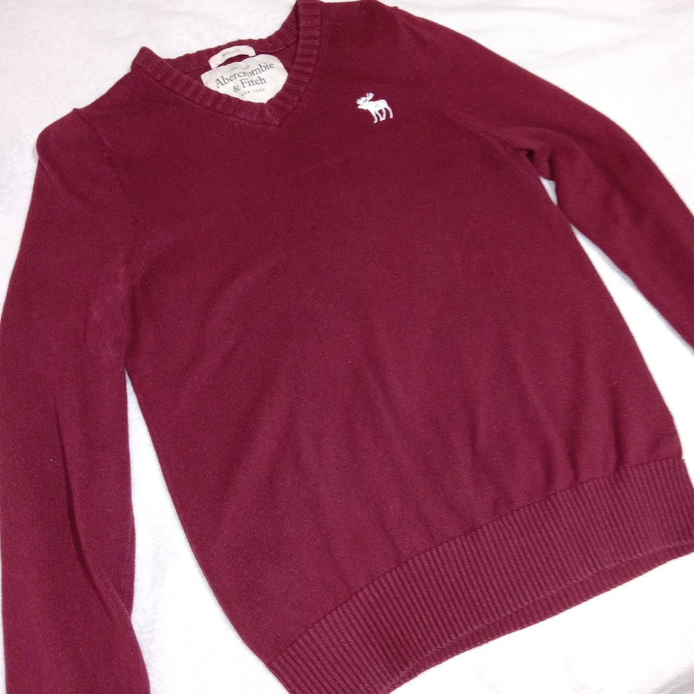 Abercrombie & Fitch Mens Muscle V-Neck Sweater Sz M /Burgundy/Cashmere Blend